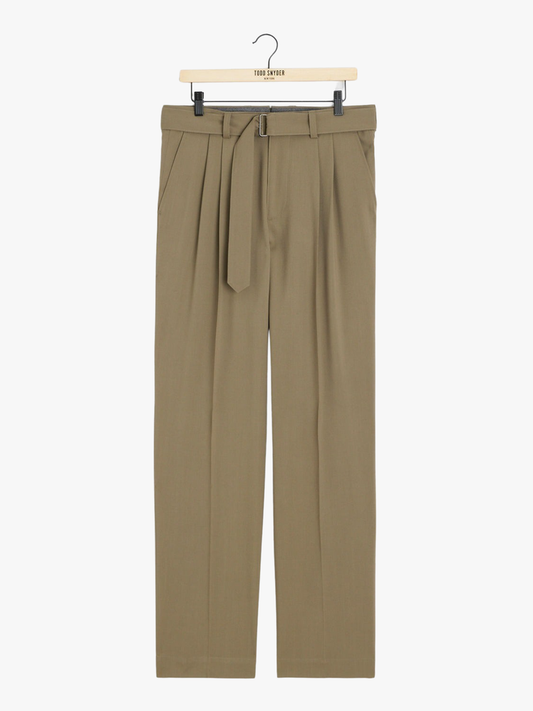 Italian Gabardine Self Belt Trouser in Mushroom