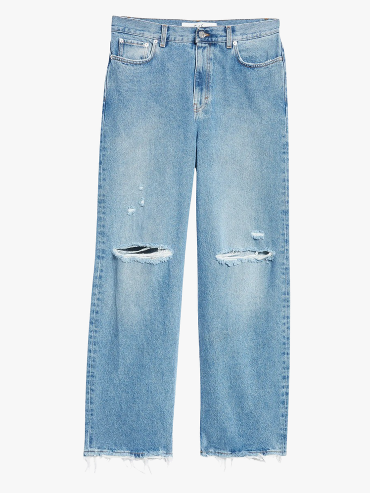 Ripped Fray Hem Wide Leg Jeans